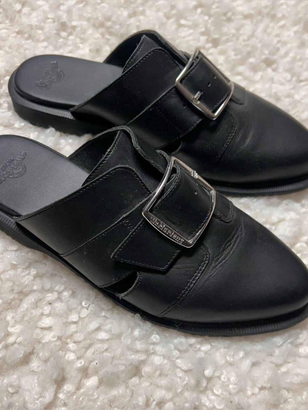 Dr. Martens black leather step in shoes with silver buckle size US 10